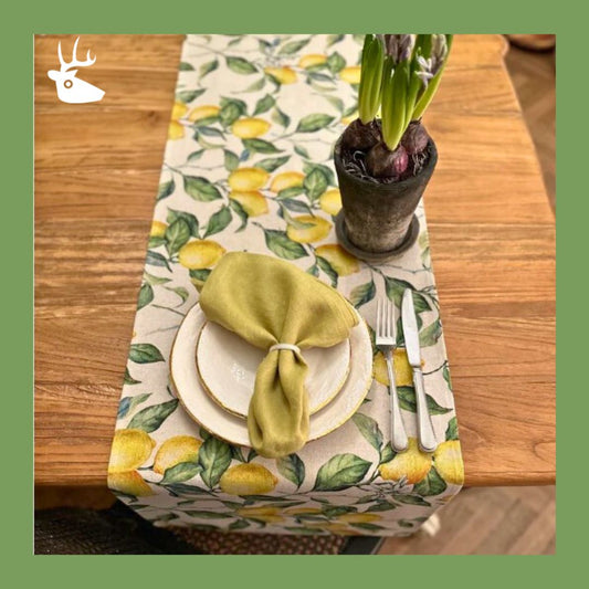 Table Runner Simple, Linen-Cotton Mix, Printed | Lemon Linen