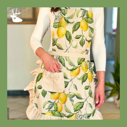 Apron for Woman with Frill and Pocket | Lemon Linen