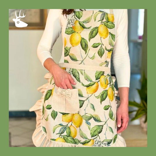 Apron for Woman with Frill and Pocket | Lemon Linen