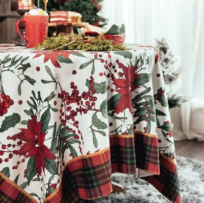 Colorful Poinsettia Christmas Tablecloth