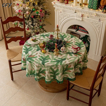 Christmas Tree Branches Round Tablecloth