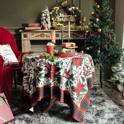 Colorful Poinsettia Christmas Tablecloth