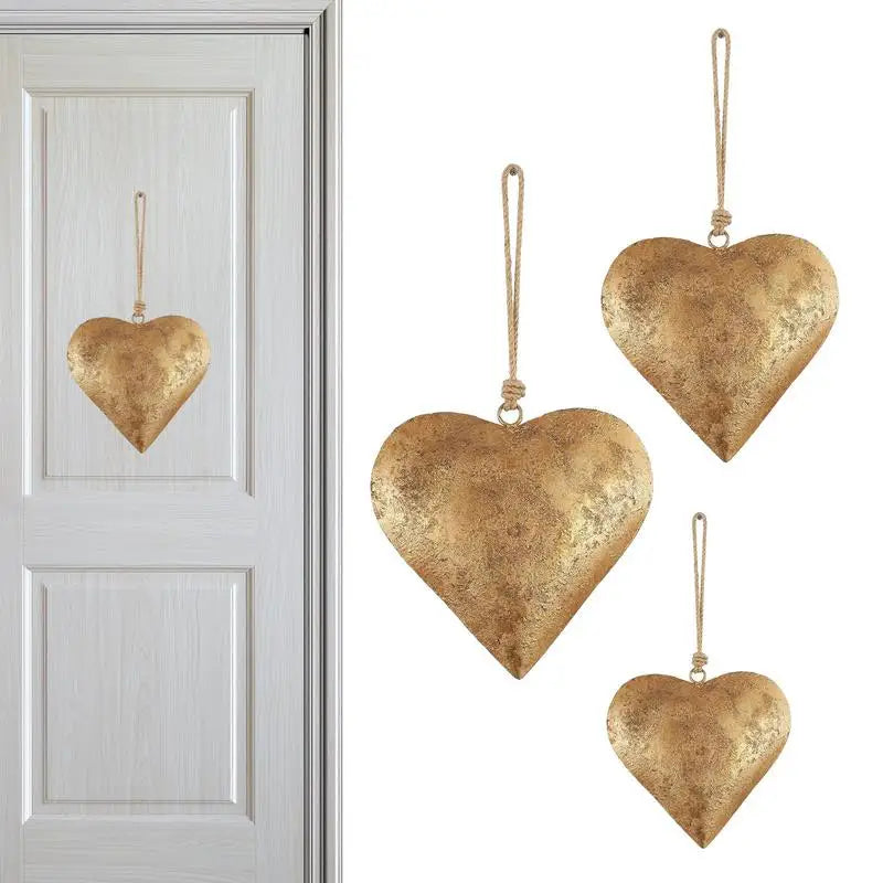 Set of Golden Antique Metal Hearts