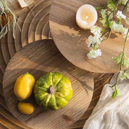 Wooden tray with white patinated foot