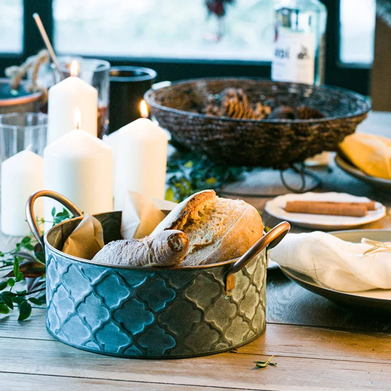 Round metal bread basket