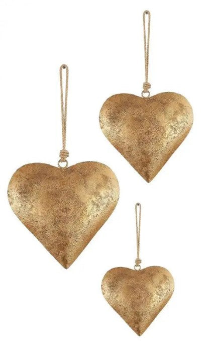 Set of Golden Antique Metal Hearts